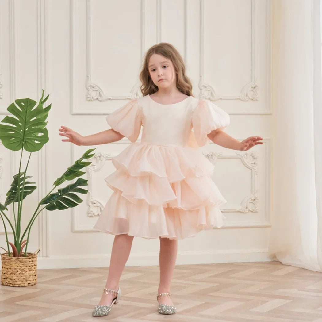 Fashion Baby Girl Princess Layered Dress Puff Sleeve Infant Toddler Teen Vestido Party Birthday Ball Gown Baby Clothes 1-12Y