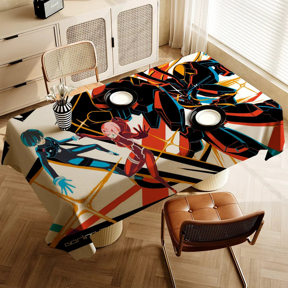Z-Zero Two D-Darling In The Franxx Themed Polyester Tablecloths Cute Designs For Home Kitchens Dining Rooms Patios Tablecloth