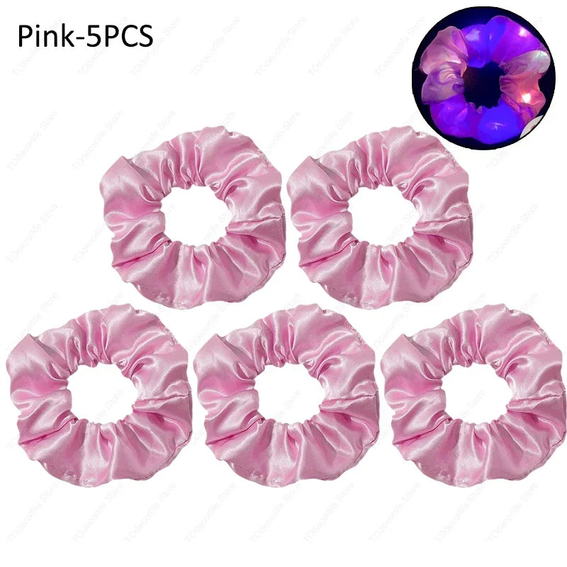 LED Luminous Scrunchies Hairband Glowing Elastic Hair Tie Rope for Women Girls Glow in the Dark Party Hair Accessory