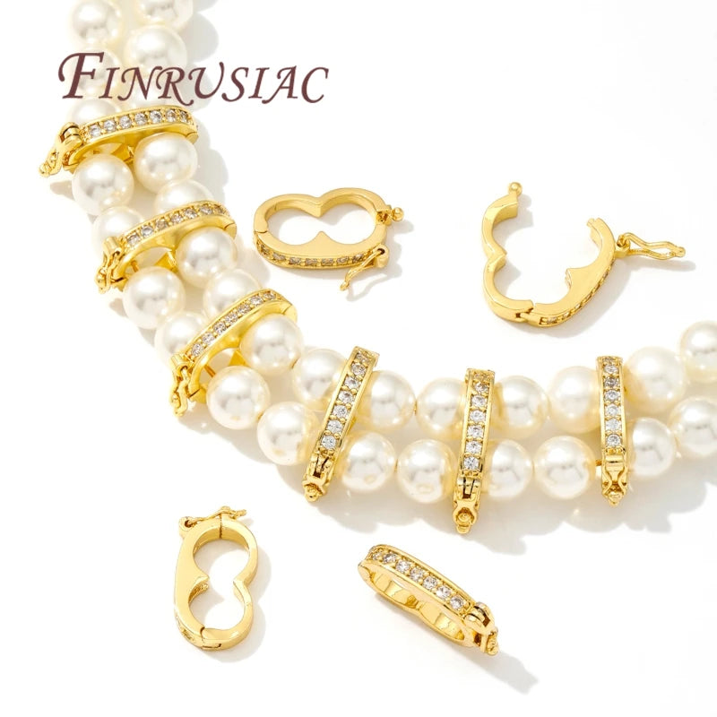 Necklace Clasps 18K Gold Plated Brass with Zircon Pearl Enhancer Clasps For DIY Bracelets Accessories Jewelry Making Supplies