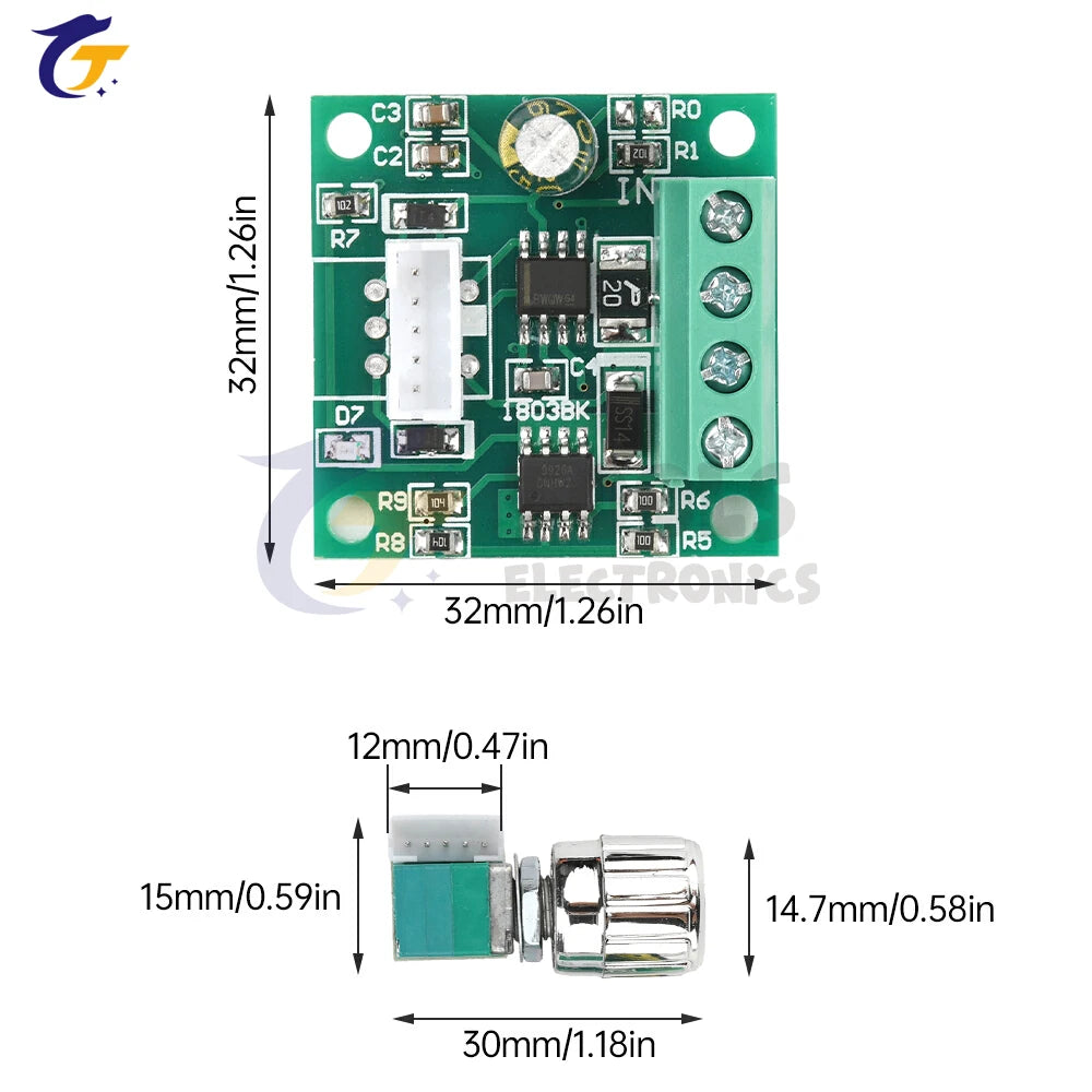 PWM DC Brush Motor Speed Controller DC Motor Regulator Control Module DC 1.8V 3V 5V 6V 12V 2A Speed Controller