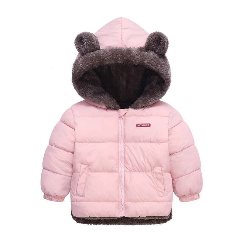 Baby Boys Girls Down Outerwear Kids Fashion Plus Velvet Coat Children Fur Hooded Casual Clothes Autumn Winter Thick Warm Jackets