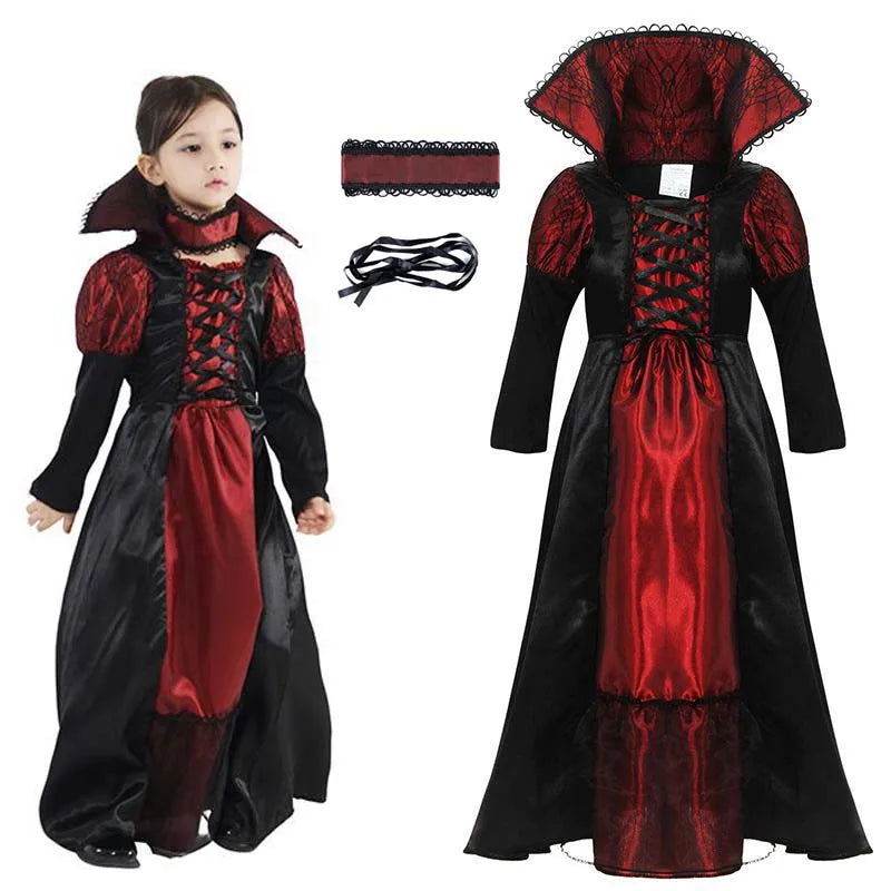 Baby Girls Halloween Ghost Bride Costume Children Cosplay Vampire Princess Dresses Kids Dress Clothes Gothic Carnival Party Gift