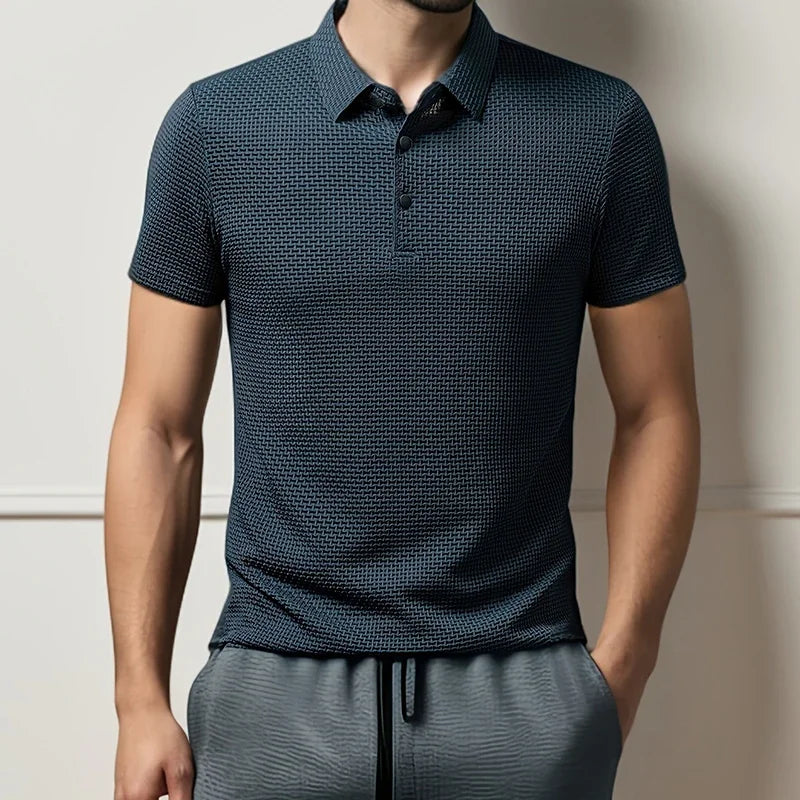 Summer New Men's Lop-up Hollow Short-sleeved Polo Tee Shirt Ice Silk Breathable Business Fashion T-Shirt Male Brand Clothes