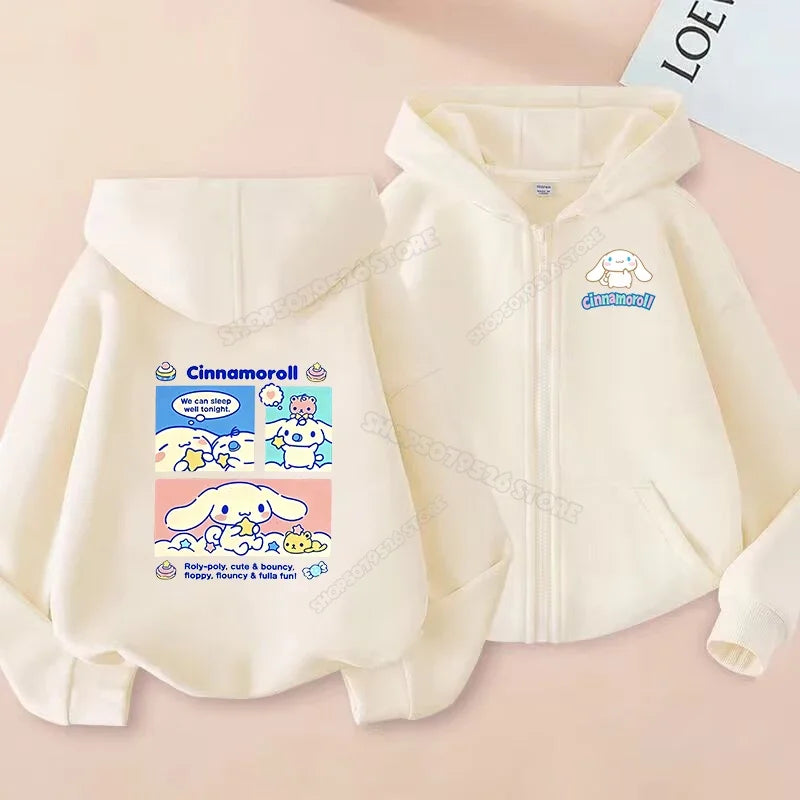 Cute Cinnamoroll Zip Up Sweatshirts Hoodie Children Cartoon Dog Clothes Kid Girl Boy Sweatshirt Streetwear Hoody Baby Casual Top