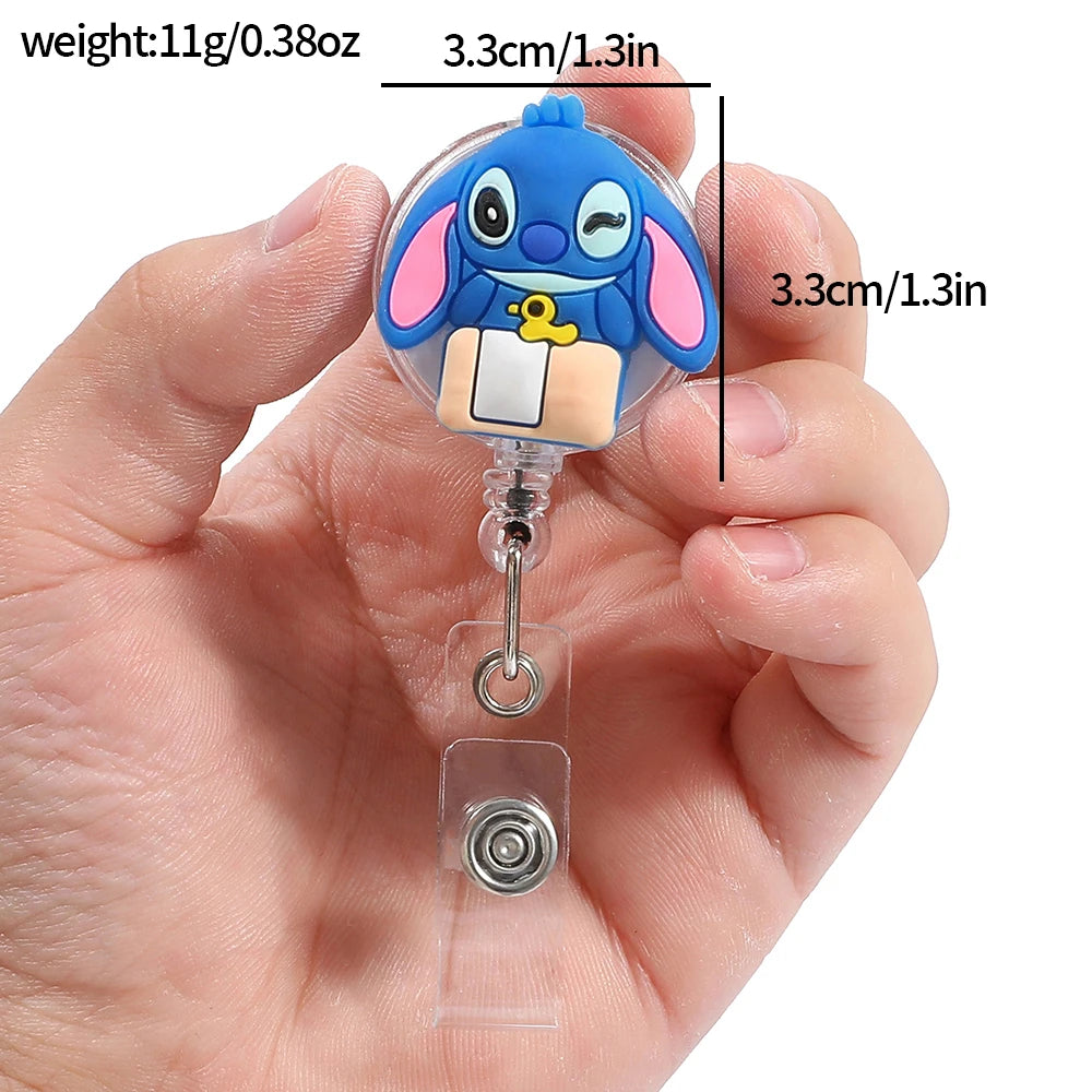Disney anime Stitch acrylic retractable nurse badge scroll, doctor teacher student ID holder keychain lanyard