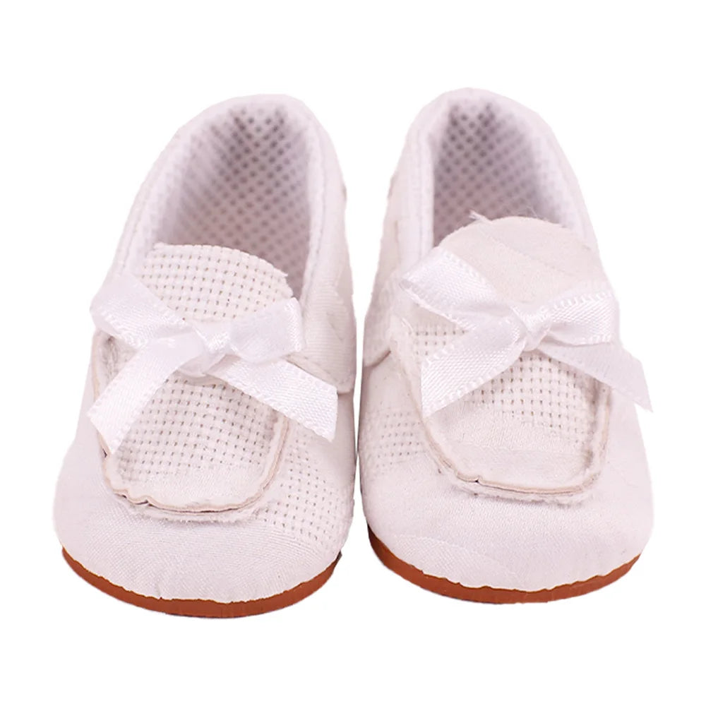 7Cm length Doll Shoes For 18 inch Girls American & 43Cm Baby New Born Doll Clothes Accessories Flowers/Bows Stamp Canvas Shoes