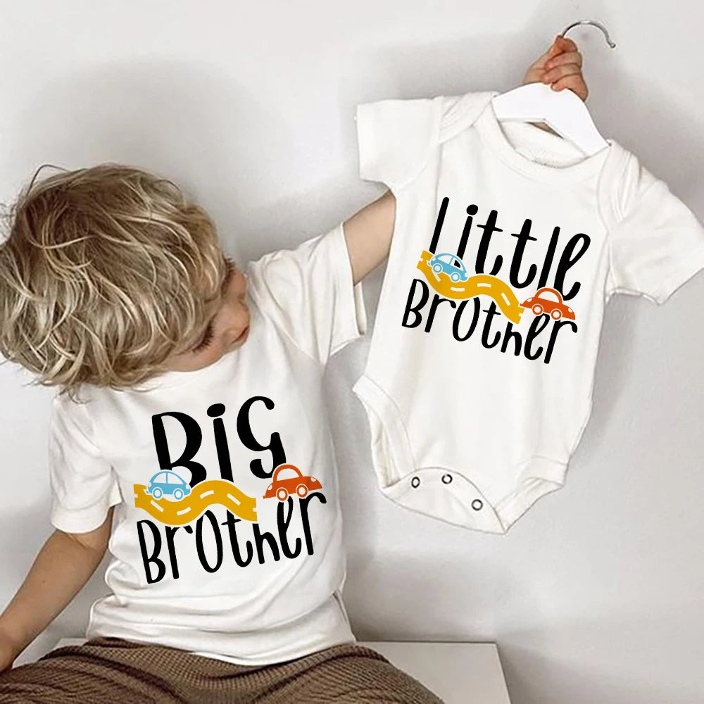 Big Brother Little Brother Family Matching Kids Clothes Short Sleeve T Shirt Baby Bodysuits Sibling T-Shirt and Newborn Playsuit