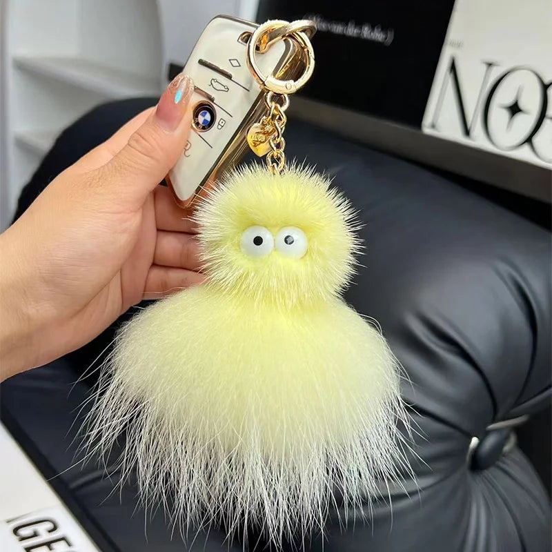 Mink Baby Octopus Keychain Furry Racoon Keyring Bag Charms Keychain For Bags 12CM Key-Pendant Pompoms Keyring Holder Bag Decor