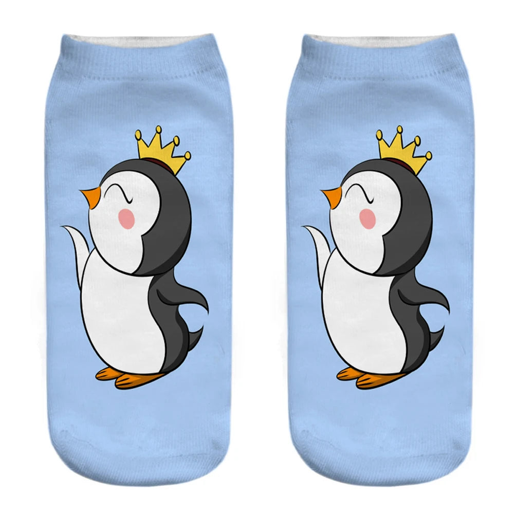 New Funny 3D Printing Cute Cartoon Singing Dancing Christmas Penguin Unisex Animal Series Short Ankle Socks Calcetines De Mujer