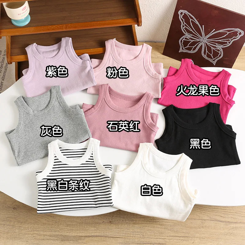 Kids Sleeveless T-shirts Candy Color Summer Tank Tops for Boys Girls Cotton Children Vest Toddler Bottom Baby Sports Clothes