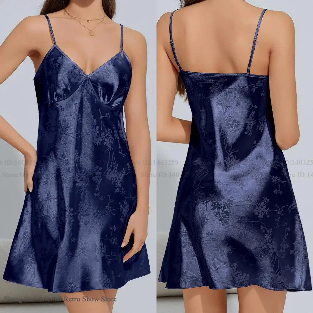 Sexy Suspender Nightgown Women's Chemise Sleepwear Lingerie White Ice Silk Jacquard Nightdress Summer New Home Dress Loungewear