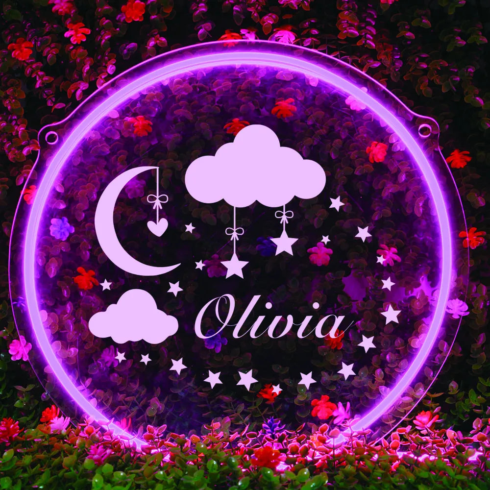 1 Pc of Cute Custom Name Acrylic Neon Sign Combination of Stars and Moon Clouds, USB Power Supply, Three Levels of Brightness