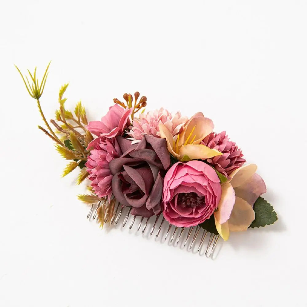 Flower Hair Comb Elegant Bridal Crystal Hair Ornaments Rustic Wedding Floral Women Flower Leaf Hair Comb Brides Hair Accessories