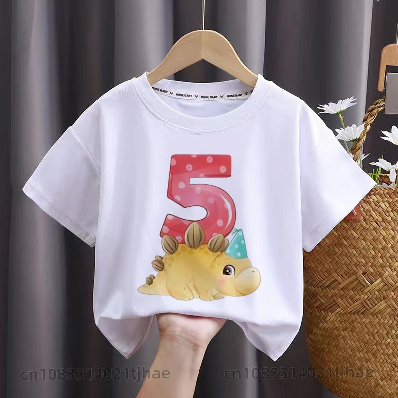 Cartoon Dinasour Birthday Baby Tshirts for Boy Party T-shirts Kids Tops Children Tees Girl Clothes