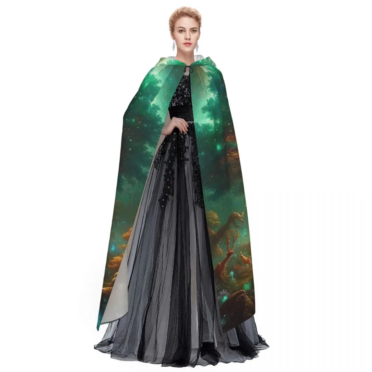 Enchanted Tree Of Life Long Hooded Cloak Witch Medieval Costume Cosplay Cape HalloweenVampire Adult Unisex