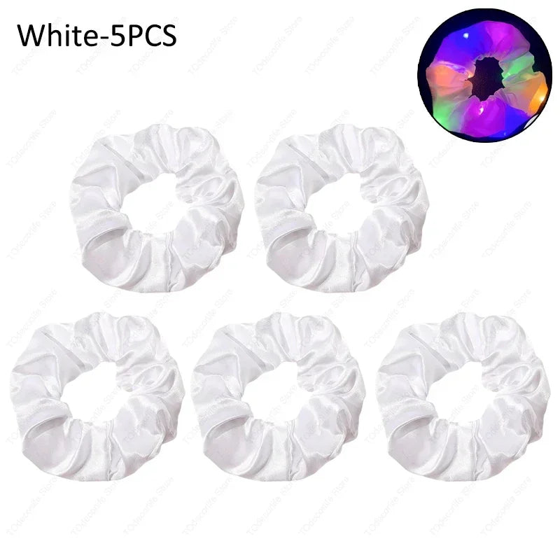 LED Luminous Scrunchies Hairband Glowing Elastic Hair Tie Rope for Women Girls Glow in the Dark Party Hair Accessory