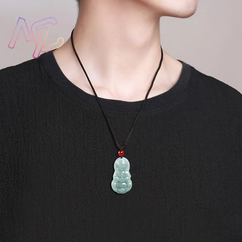 Myanmar Jadeite Guanyin Buddha Pendant Necklace Vintage Natural Gemstone Real Jewelry Fashion Accessories Burmese Jade Stone