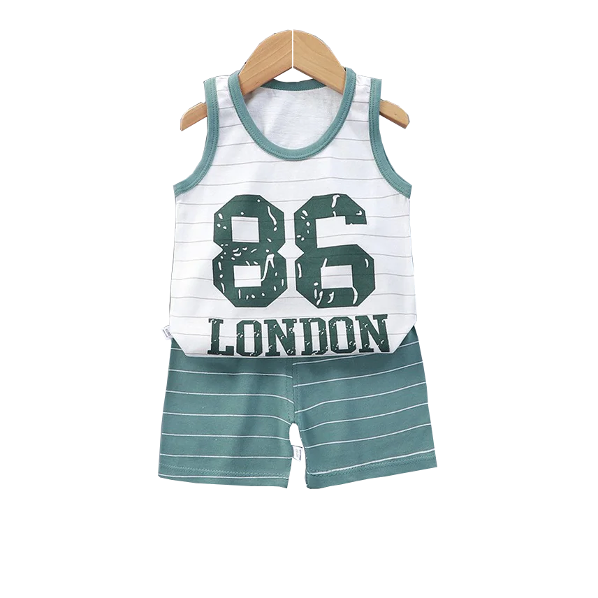 Kids Baby Boys Girls Cotton Breathable Vest+Shorts 2-Piece Set Cartoon Printing Summer Tracksuit Casual Clothes Suit 1-6 Years