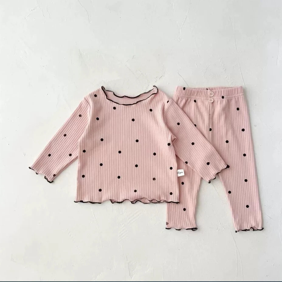 Autumn new ice silk children's home dress Pink Love suit Girls Pajamas Sets Children's Pijamas Breathable Baby Clothes