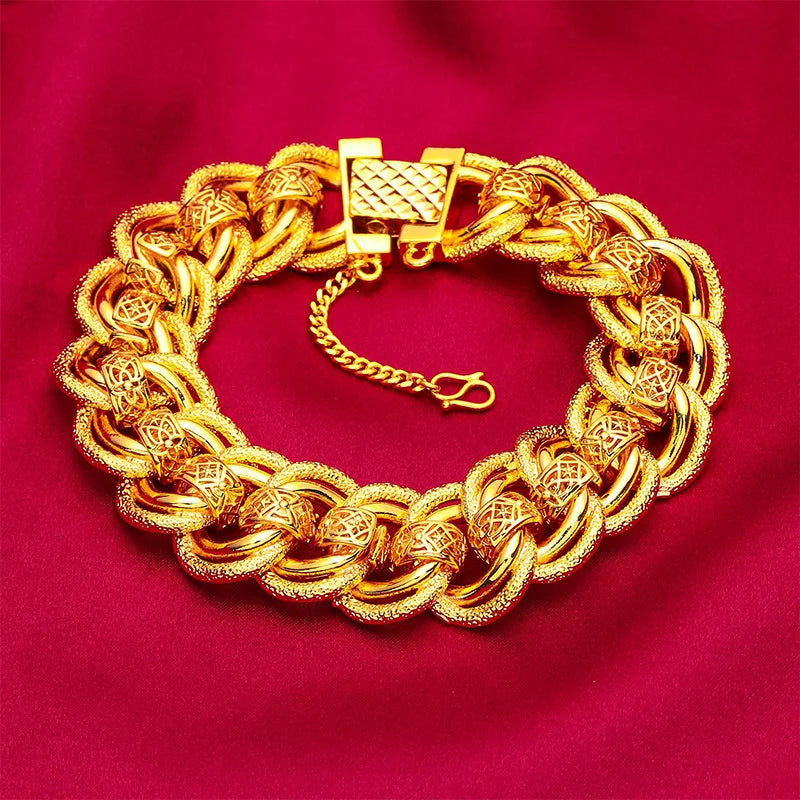 20mm Width Orginal 24k Gold Color Hollow Fried Dough Twist Bracelet for Women Bride Wedding Birthday Luck Yellow Gold Bracelets