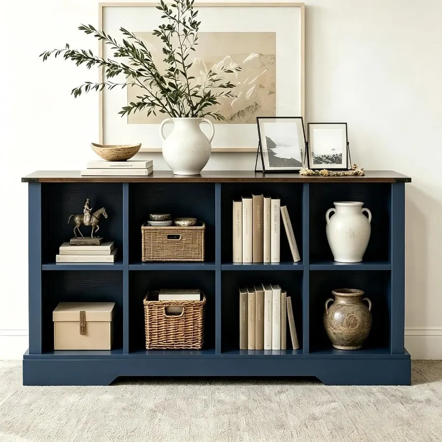 8 Cube Storage Organizer, 2-Tier Book Shelf with LED Lights, Farmhouse Wood Display Bookcase Cabinet for Living Room, Bedroom,