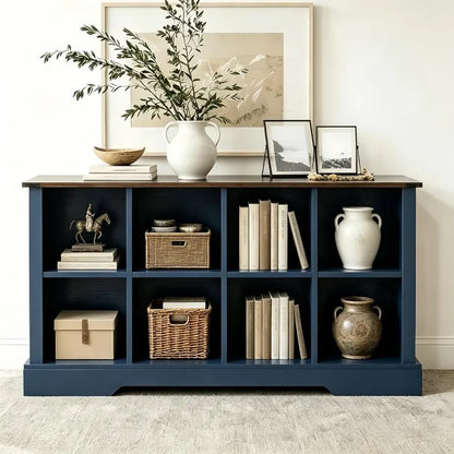 8 Cube Storage Organizer, 2-Tier Book Shelf with LED Lights, Farmhouse Wood Display Bookcase Cabinet for Living Room, Bedroom,