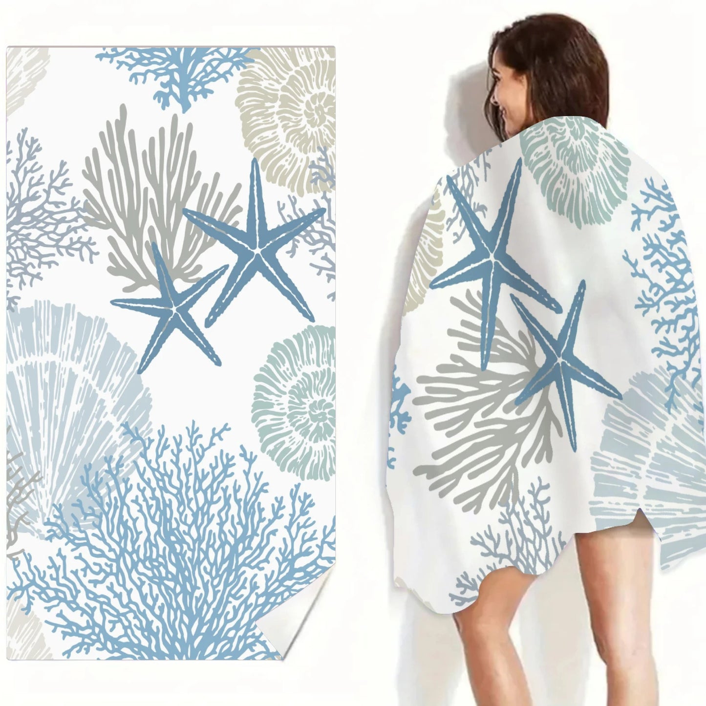 1PC Starfish Beach Towel Sea Side Pool Towel Holiday Birthday Gifts For Adult Quick-Drying Bath Towels Sea 70x140cm 140x180cm