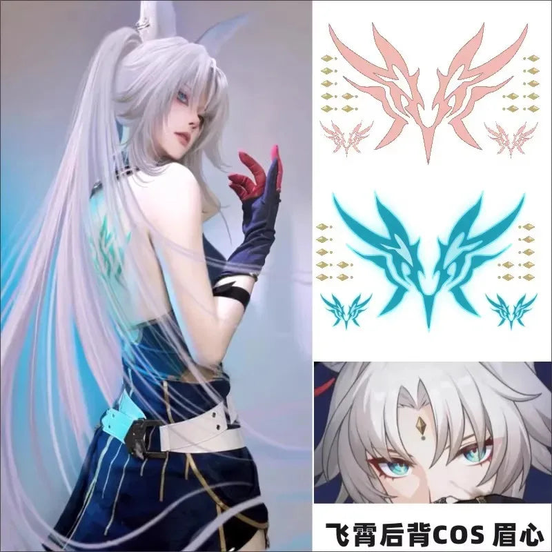 Feixiao Honkai Star Rail Temporary Fake Flash Tattoo Sticker Cosplay Prop Accessory Halloween Party Carnival Otaku Role Play