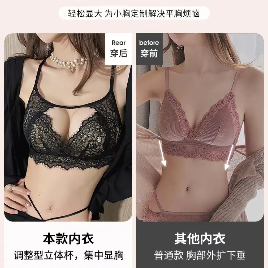 French Sexy Lace Lingerie, Women's Anti-sagging and Beautiful Back Bra Without Underwire  Bra for Women