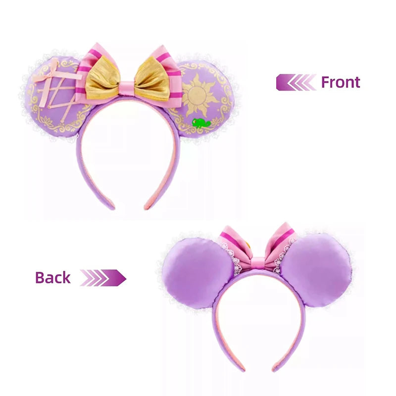 Disney Princess Mickey Mouse Headband Mickey Ear Rapunzel Snow White Sequin Bow Hair Hoop Gift Girl Accessories Christmas Gift