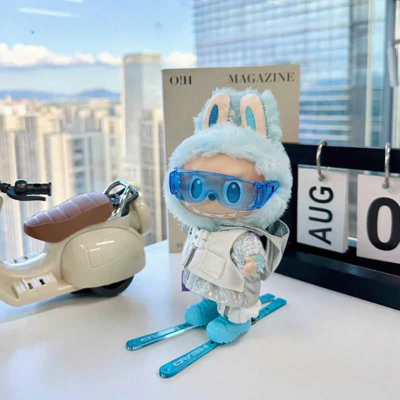 For Labubu 17cm Vintage Trench Coat Skateboard Ski Board 3.0 Doll Ski Clothing Set For Ropa Labubu Dolls Clothing Accessories