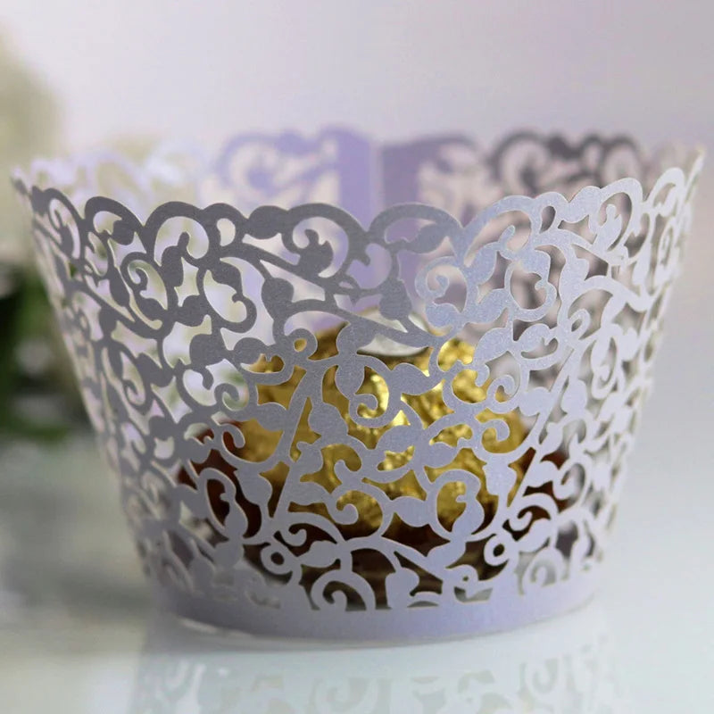 50pcs Lace Cupcake Wrapper Hollow Muffin Cupcake Paper Cups For Baby Shower Wedding Birthday Party Baking Fondant Dessert Decor