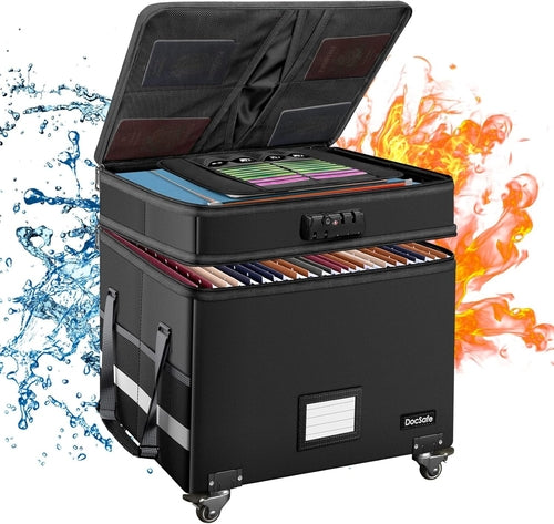 Fireproof File Box With Lock Wheels Rolling Portable