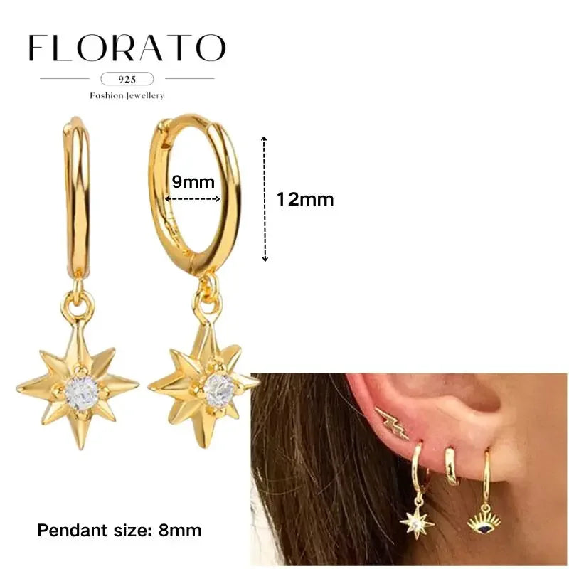 925 Sterling Silver Ear needle European And American Style Hoop Earrings Round square Pendientes Fashion For Women Birthday Gift