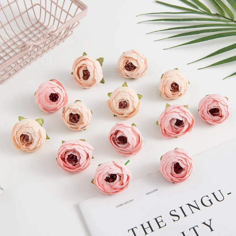 50/100PCS Artificial Flowers Silk Tea Roses Bud Diy Gifts Candy Box Christmas Decorations for Home Garden Wedding Accessories