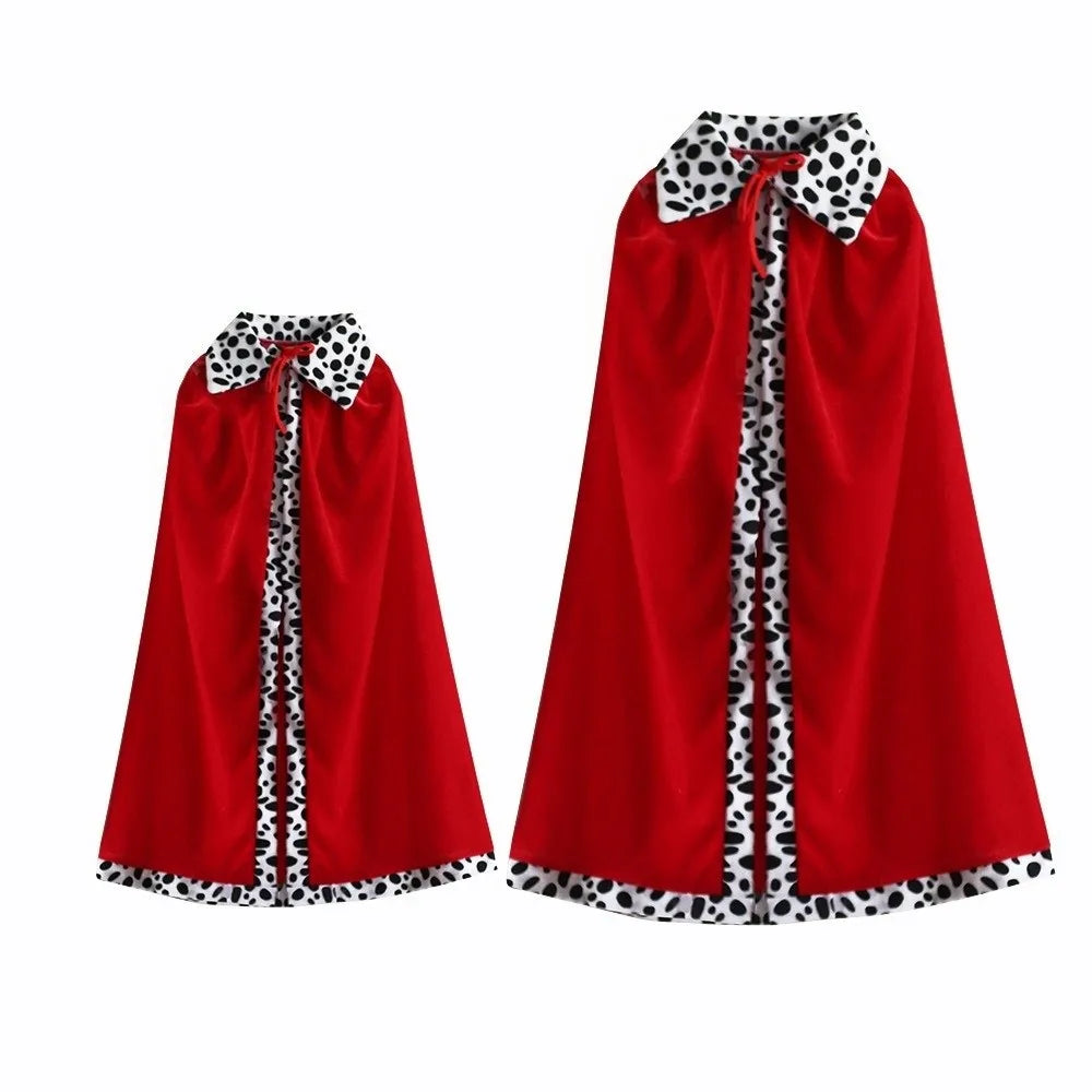 80/90/130/150cm Halloween King Cloak Red Velvet Party Cosplay Costume Boys Royal Prince Cape Spotted White Shawl