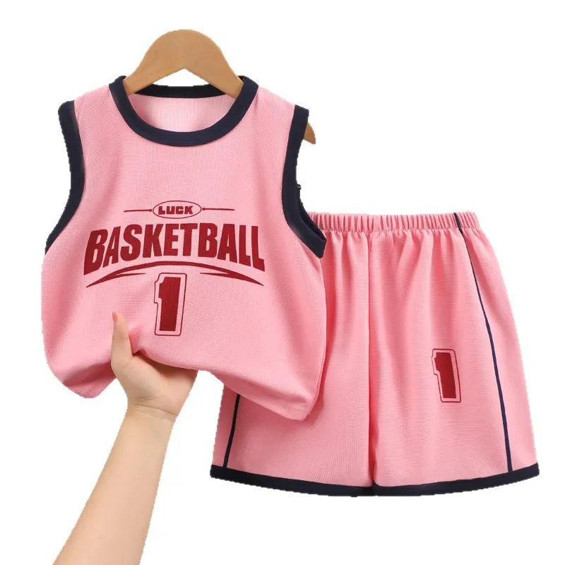 Children Sets Kids Clothes Boys Girls Vest Suit Summer Children's Clothing Baby T-shirts Shorts Tan Top Sleeveless