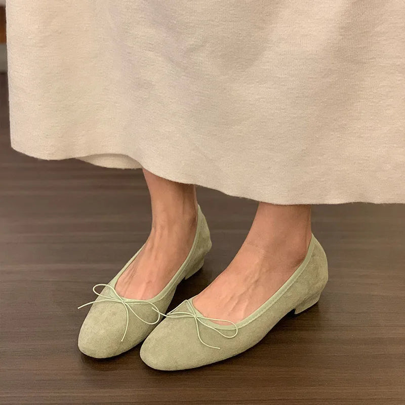 Fashion Butterfly-Knot Ladies Slip On Heeled Pumps Shoes Female Shallow Footwear Low Heel Women Ballet Flats Shoes 2025 New