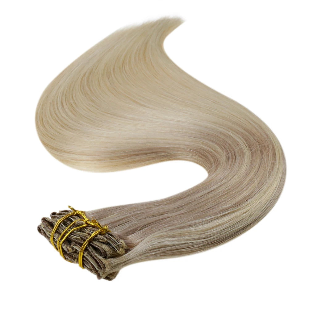 Full Shine Clip in Remy Hair Extensions Double Wefted Extension Blonde Highlight Ombre 100% Remy Human Hair Extensions Full Head
