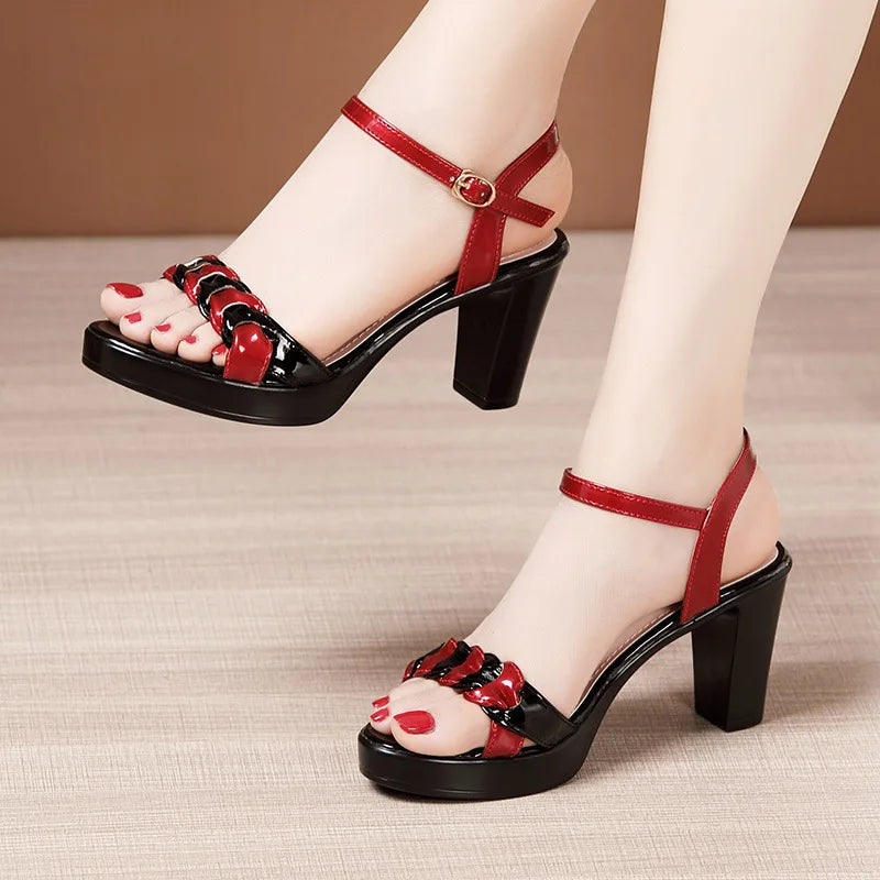 high quality leather sandals for women 8cm 10cm high heel 2025 summer 32 33 platform open toe elegant fashion shoe black white