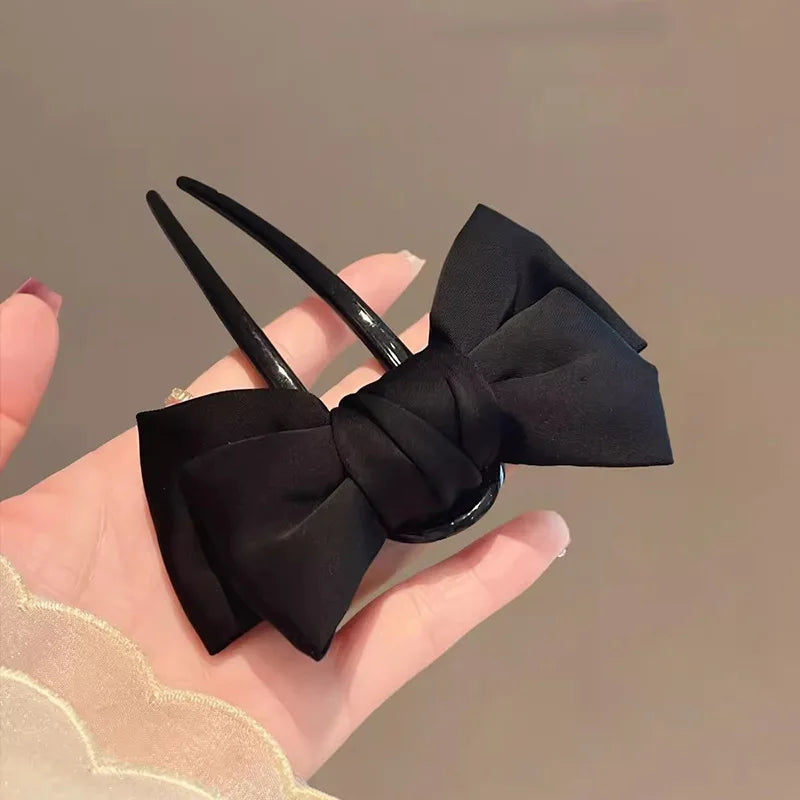 Chic Korean-Style Bow U-Shaped Hair Clip Set  Elegant Updo Barrettes for Women Bridal Daily Use Hair Accessories Embellishments