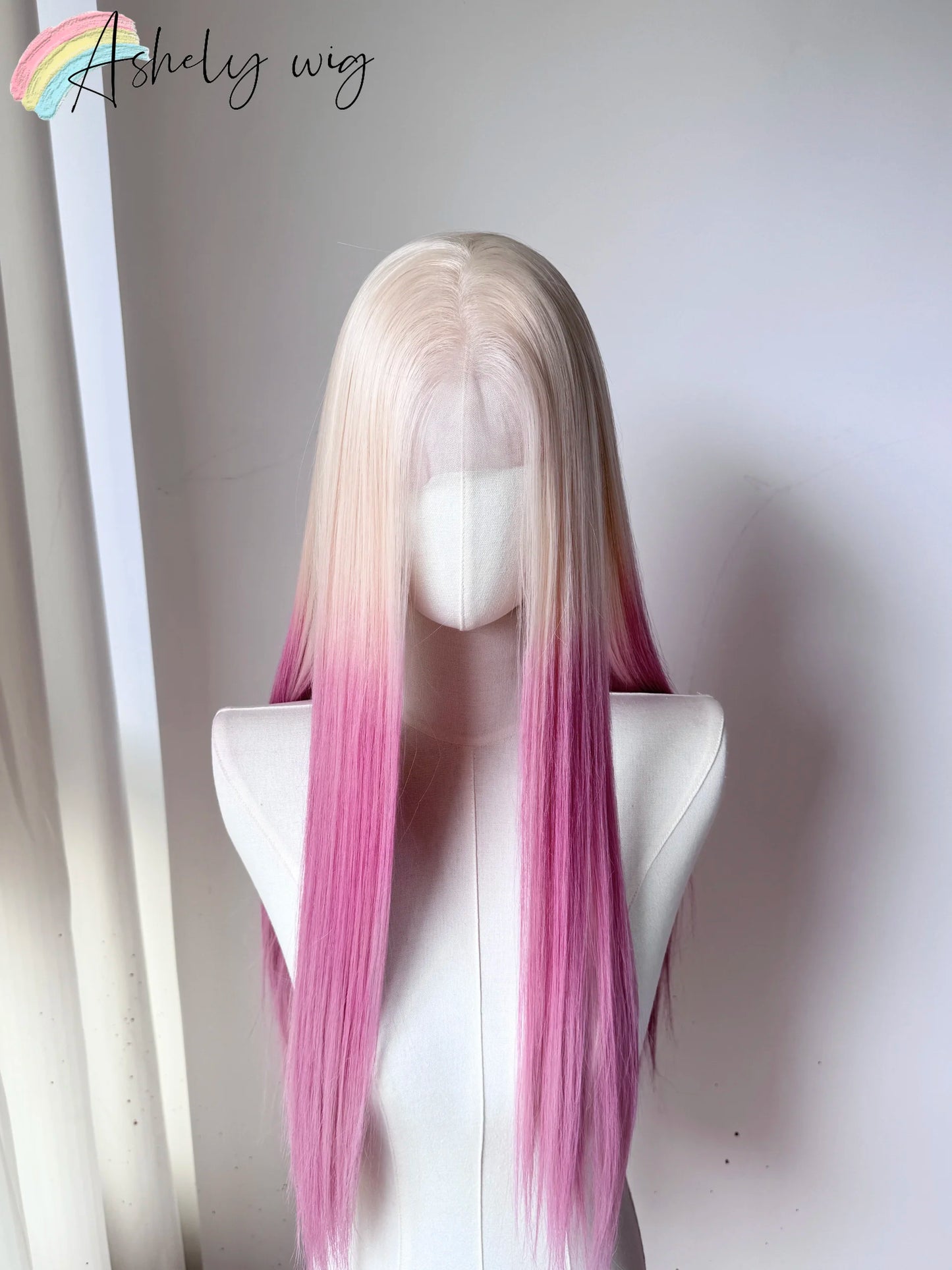 Ombre Blonde Pink Lace Front Wig 13*4 26inch Long Straight Lace Front Wig Synthetic High Temperature Fibers Glueless Pastel Wigs