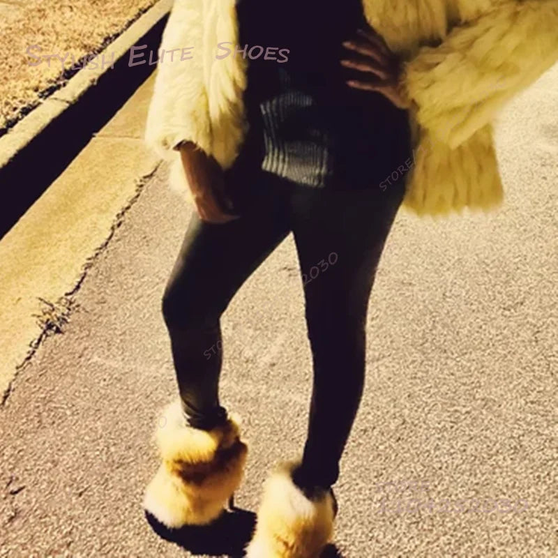 Long Hair Tassel Brown Calf Black Leather Boots Women Round Toe Platform Stiletto Heel Buckle Zip Grey Plush Ankle Booties Shoes