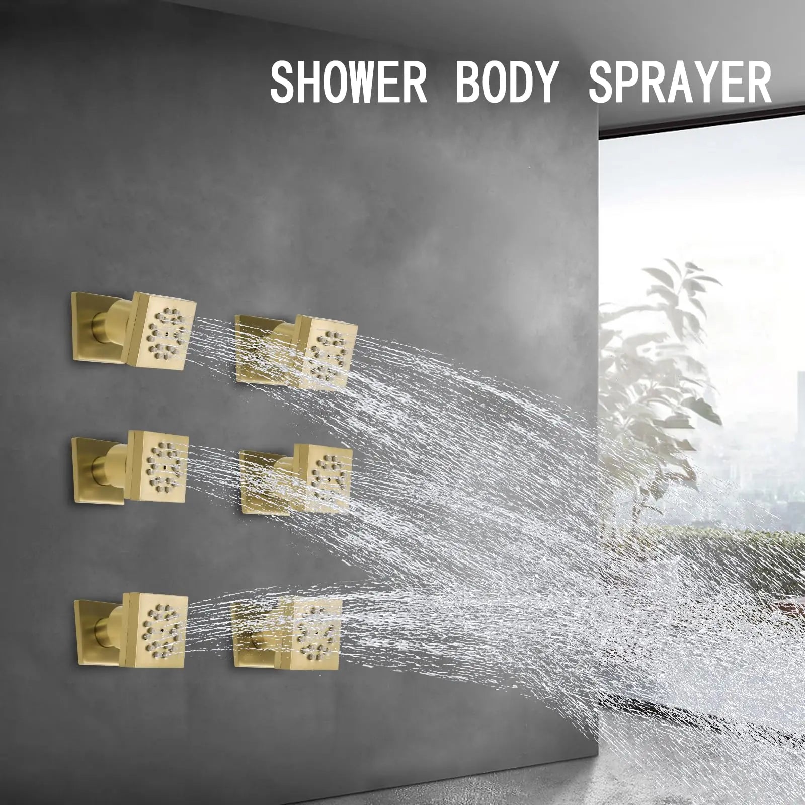 6-Piece Brushed Gold Square Shower System, 2-Function Side Spray Panel with Adjustable Arm, Luxury Bathroom Set for Hotel/SPA