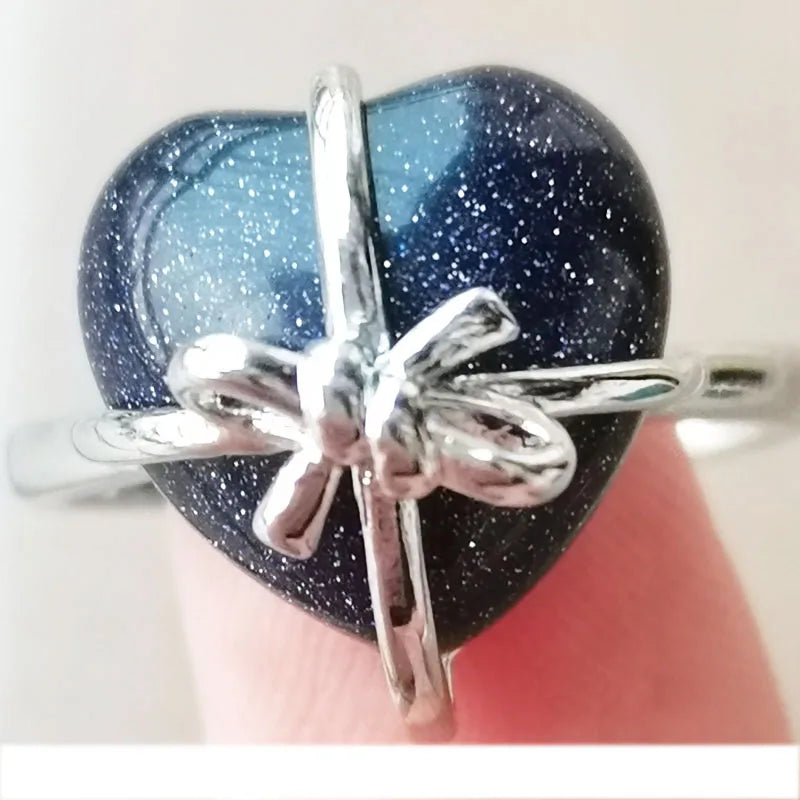 Blue Sand Heart Bead Ring PWB1093