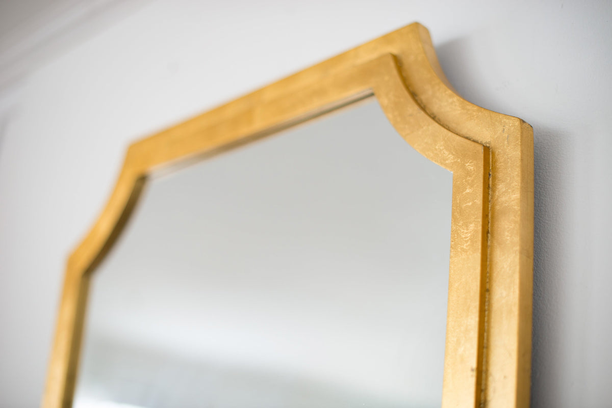 Shield-Shaped Gold Metal Frame Wall Mirror, 24 × 46 in