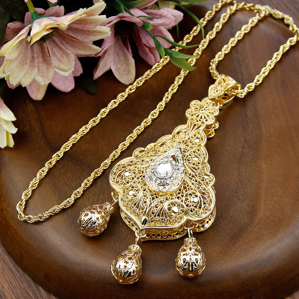 Sunspicems Gold Color Algeria Morocco Women Necklace Cultural Jewelry Caftan Pendant Necklace Arab Bride Wedding Bijoux Gift