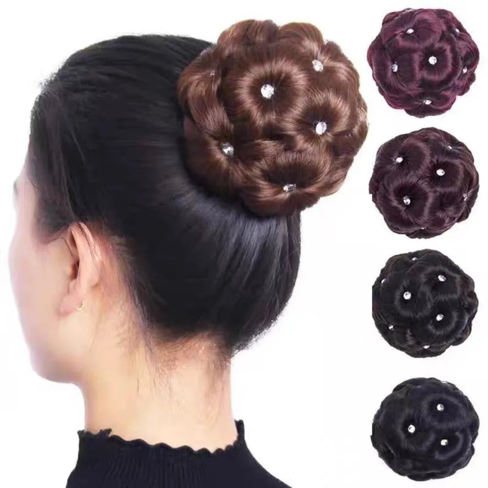 Synthetic Wig Natural Bud Flower Pearl Hairpin Wig Women Simulation Bride Braided Hairpiece Extension