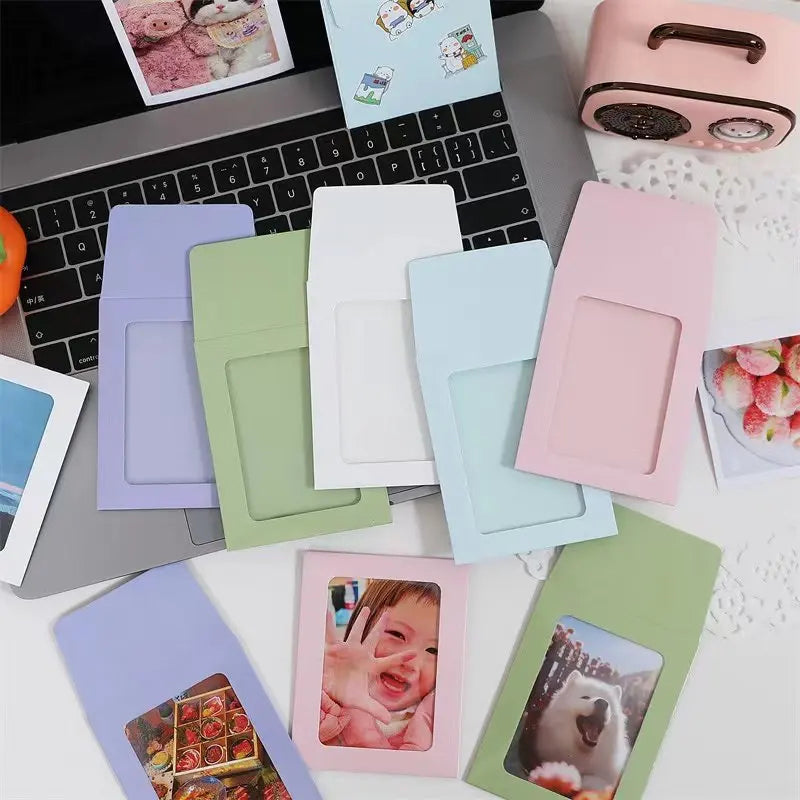 10Pcs/Set DIY Paper Photo Frame Macaron Color Photocard Holder Korean Idol Envelope Picture Album Small Card Packaging Supplies